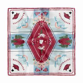 a red and blue bandana with a diamond design