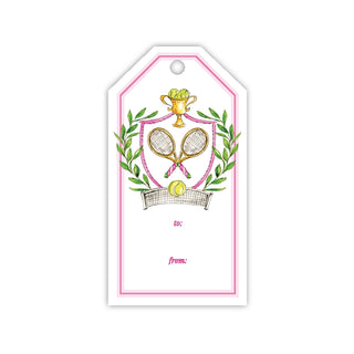 Hand painted Pink Tennis Crest Gift Tag