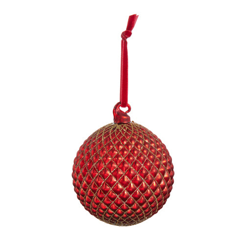 RED QUILTED BALL ORNAMENT