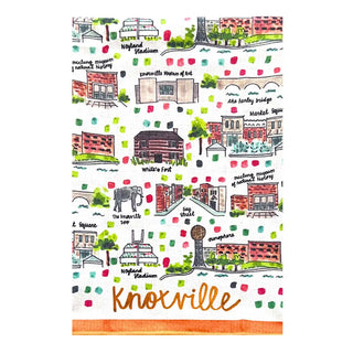 a towel with a map of buildings and buildings