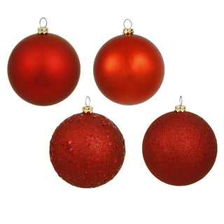 Vickerman 4.75" Shatterproof Red 4-Finish Ball Ornament Assortment