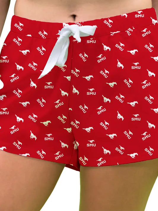 Smu Mustangs Game Day All Over Logo Women Red Lounge Shorts