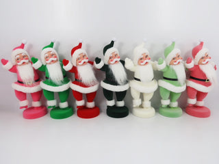 a group of santa claus figurines