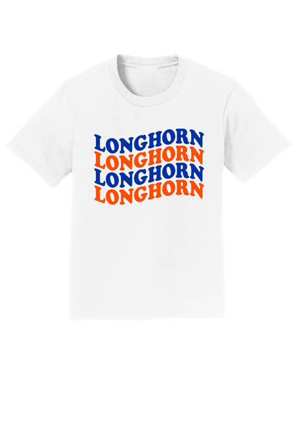 Youth T-Shirt With Longhorn Wavy in White Puff Print