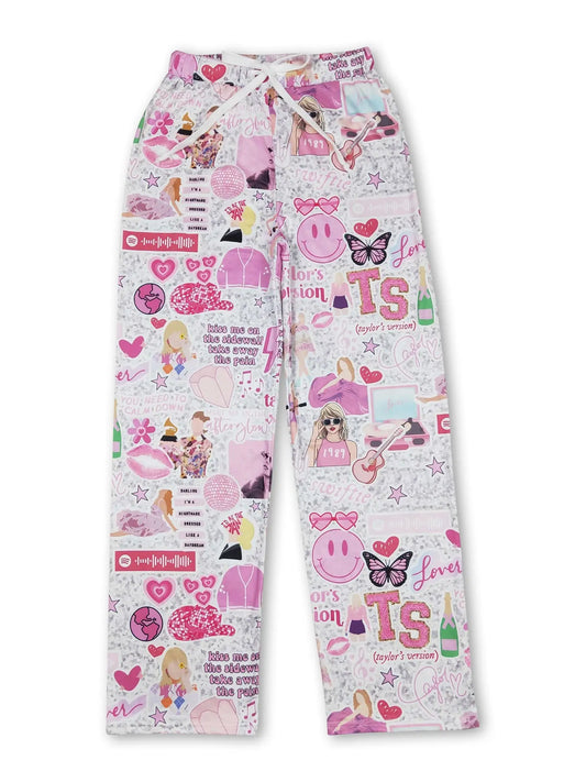 Womens Taylor Swift Pink Butterfly Heart Pajama Pant