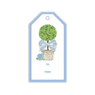 Garden Party Topiary with Blue Bow Gift Tag
