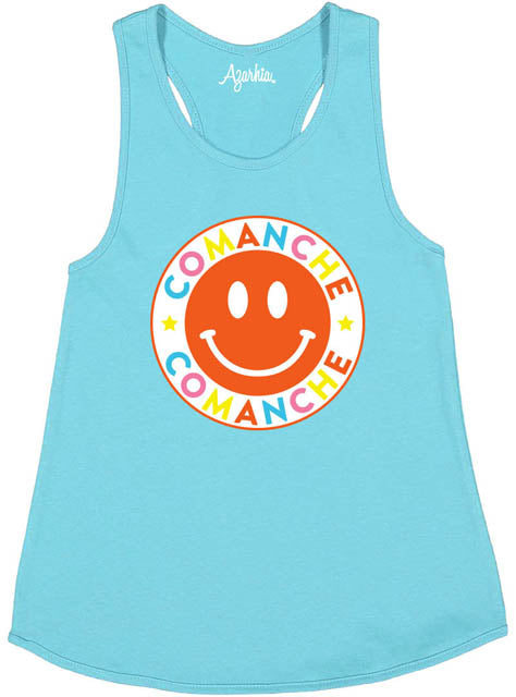 Youth Tank Top with Racer Back Comanche Smiley in Sky Blue