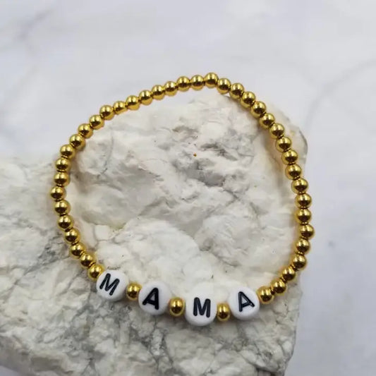 18K Gold Beaded MAMA Bracelet
