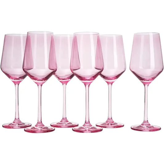 Pink Colored Wine Glasses - 12 oz Hand Blown