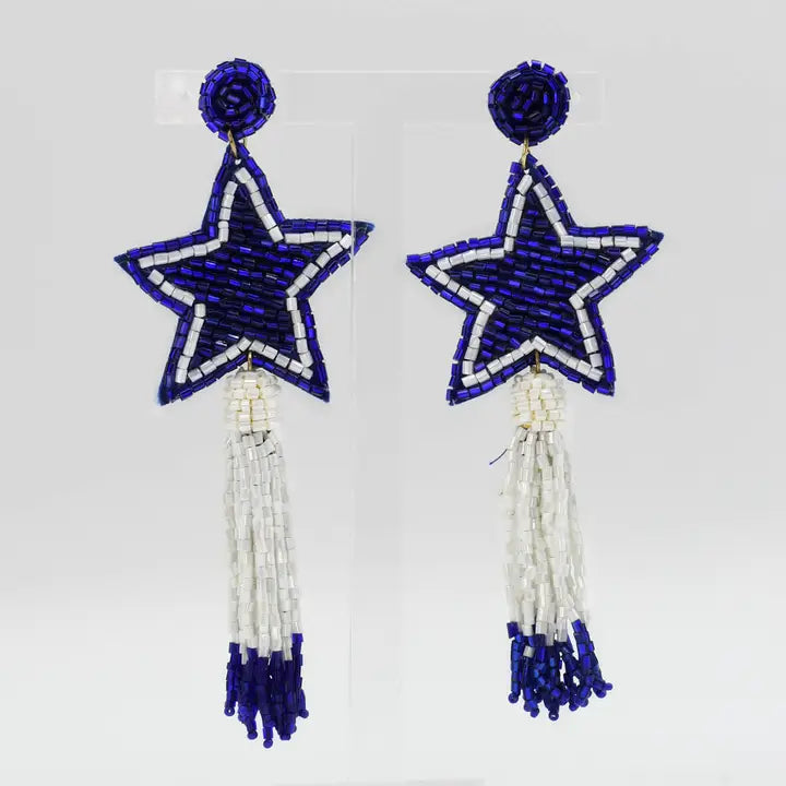 Blue Star and Tassel Earrings