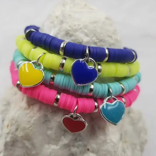 Heart Charm Heishi Bracelet