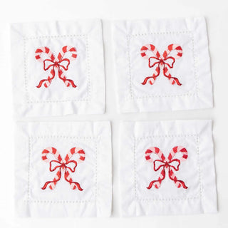 Candy Cane Embroidered Cocktail Napkin