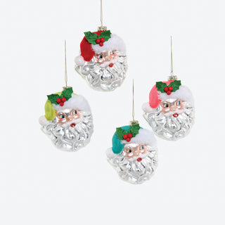 a group of santa ornaments