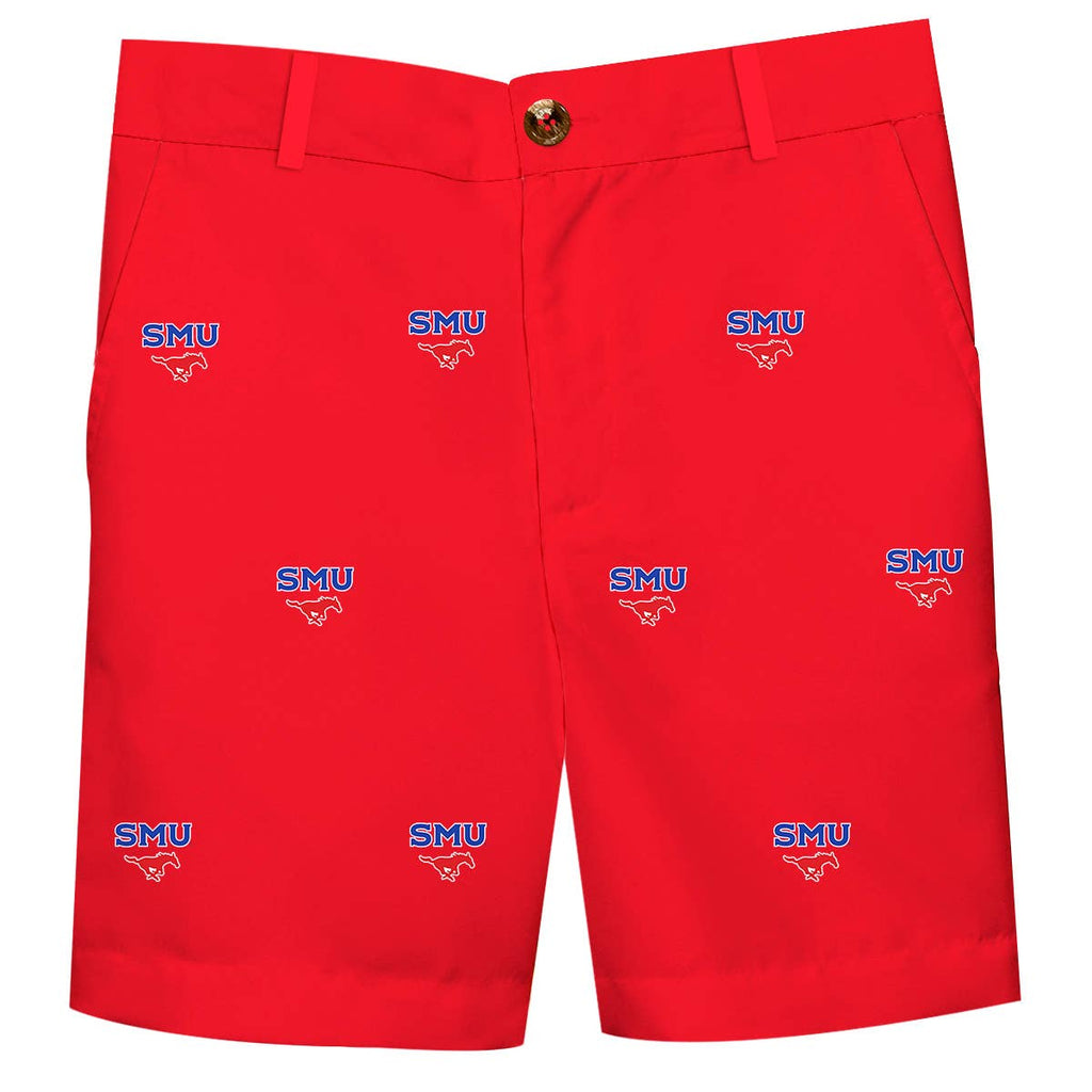 SMU Mustangs All Over Logo Red Structured Shorts – Navy Blooms