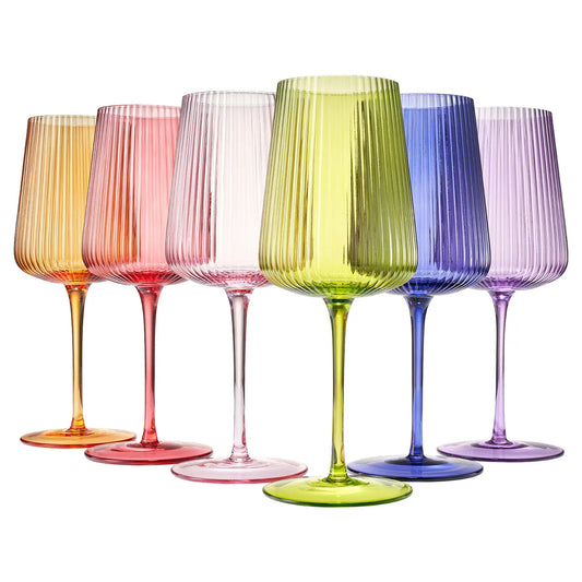 Set of 6 Ribbed Wine Glasses