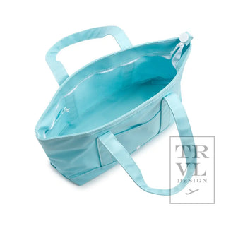 TRVL - Midi Coated Lake Blue Tote with Zipper