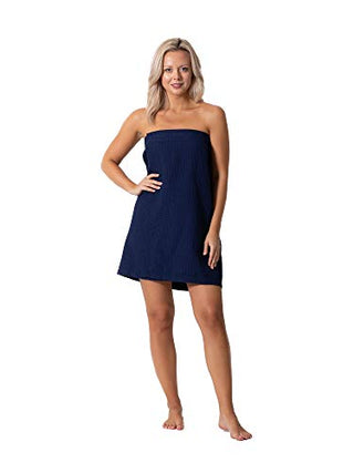 Turkish Linen Women’s Waffle Shower Wrap with Adjustable Closure - S/M