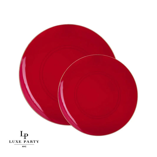 Red & Gold Round Plastic Plates