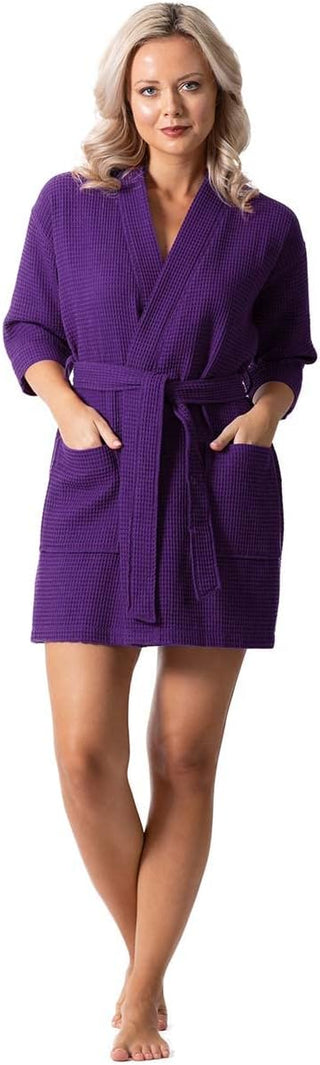 Turkish Short Waffle Robe with Pockets