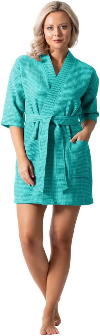 Turkish Short Waffle Robe with Pockets - Monogram Included