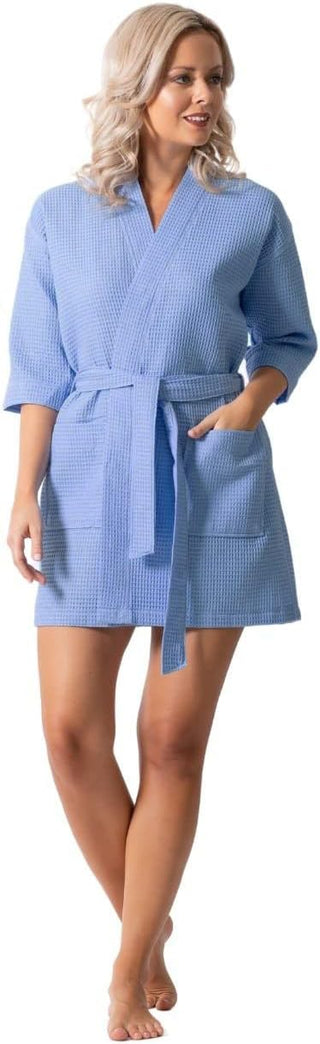 Turkish Short Waffle Robe with Pockets - Monogram Included