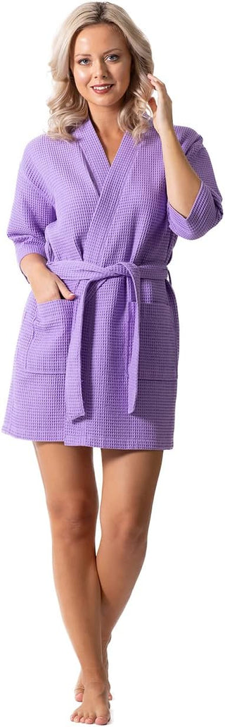 Turkish Short Waffle Robe with Pockets