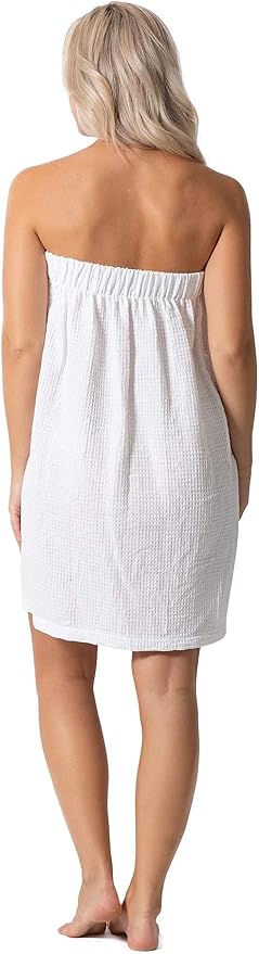 Turkish Linen Women’s Waffle Shower Wrap with Adjustable Closure - S/M
