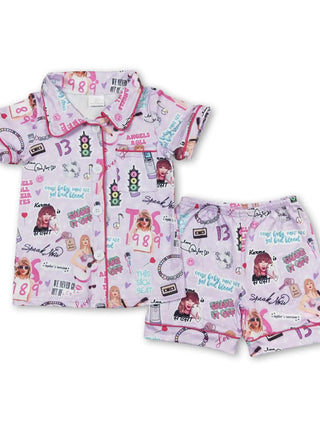 Girls Taylor Swift Short Sleeves Lavender PJ Set w/ Shorts