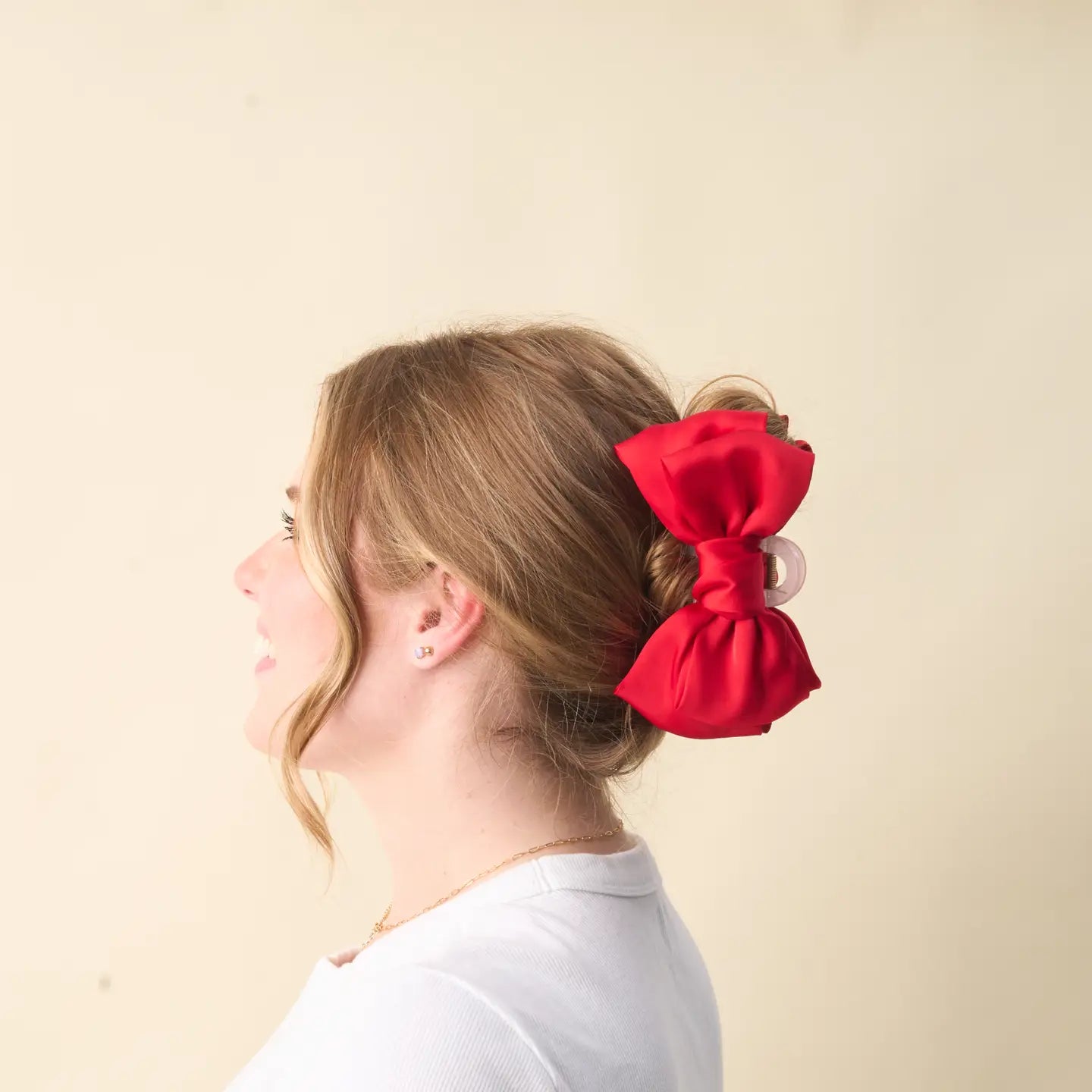 Red Satin Bow Claw Clip