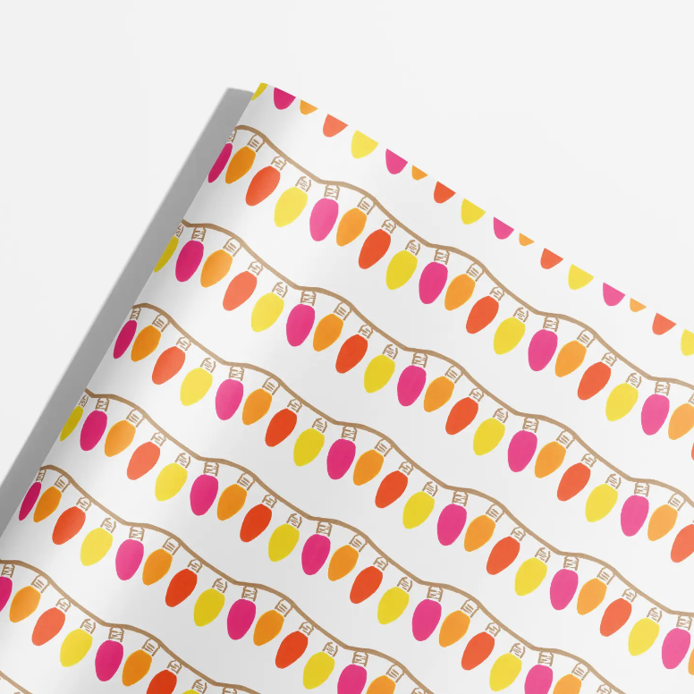 Christmas Lights Wrapping Paper Navy Blooms