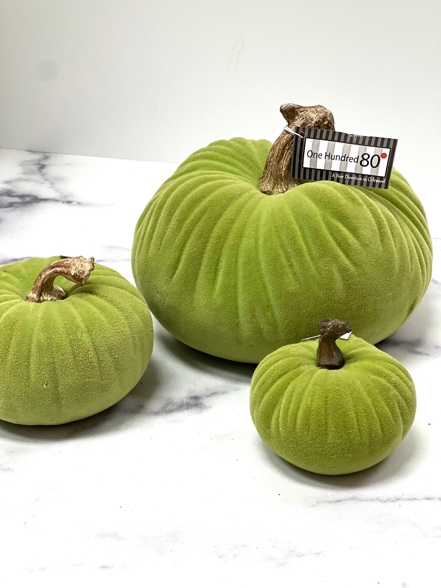 Flocked Ceramic Pumpkins- Green