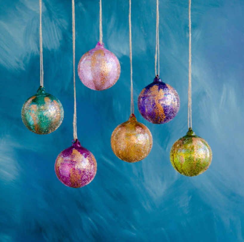 Stubbled Gold Ball Ornament with Colors
