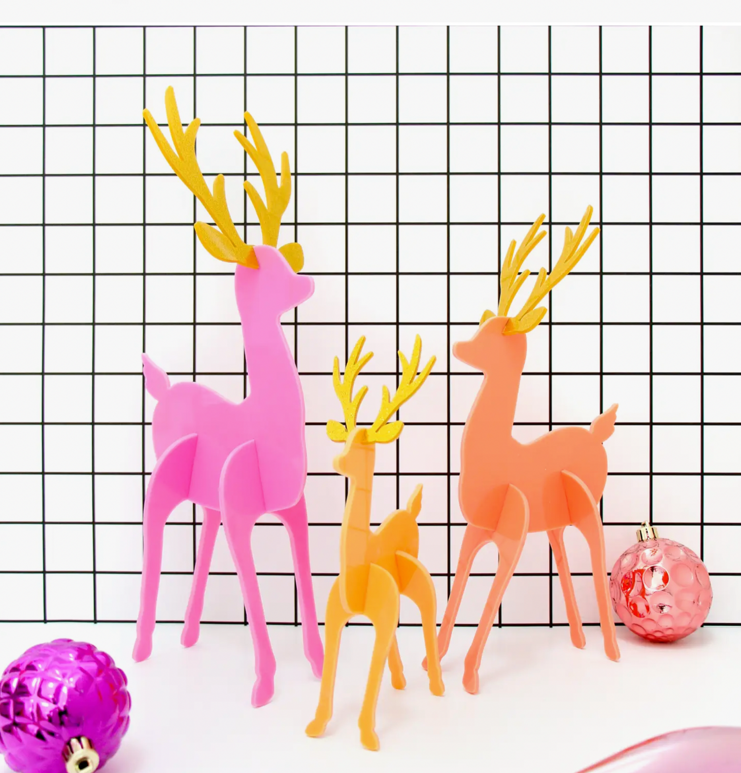 Acrylic Deer Set- Orange/Pink