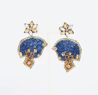 Blue and Gold Beaded Football Helmet Earrings