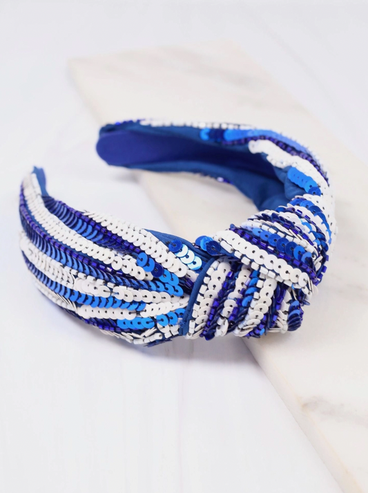 Blue & White Sequin Striped Headband