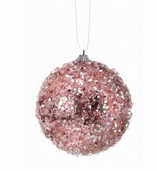 4.5" Light Pink Sequined Iced Ball Ornament