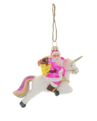 a santa claus on a unicorn ornament