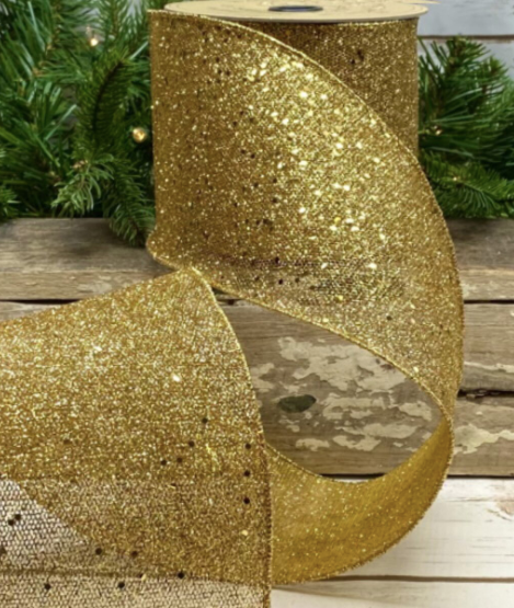 Sheer Glitter Mesh - Gold 4"x10Y