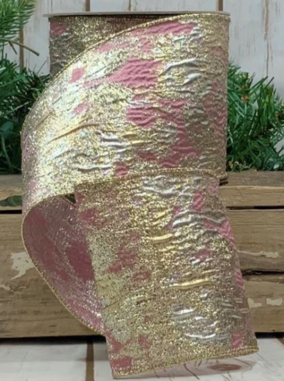 Jacquard Gold Metallic - Pink  4" x 10Y