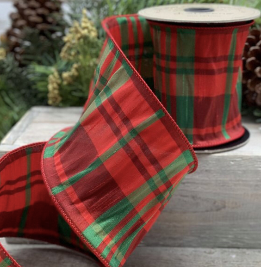 Holiday Dupion Plaid - Green/Red  4" x 10Y