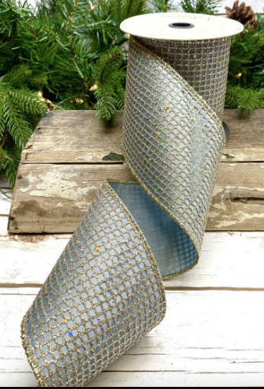 Taffeta Glitter Mesh - Platinum/Blue