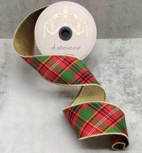 Asher Plaid -  metallic gold back, red green white