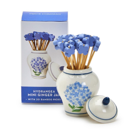 Hydrangea Ginger Jar with 20 Flower Shape Cocktail Picks