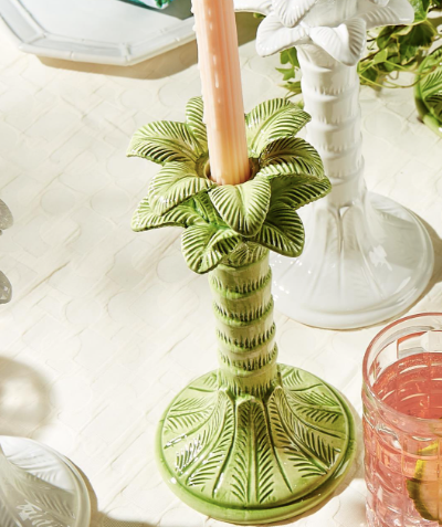 Green Palm Leaf Set of 2 Taper Candlestick Candleholder