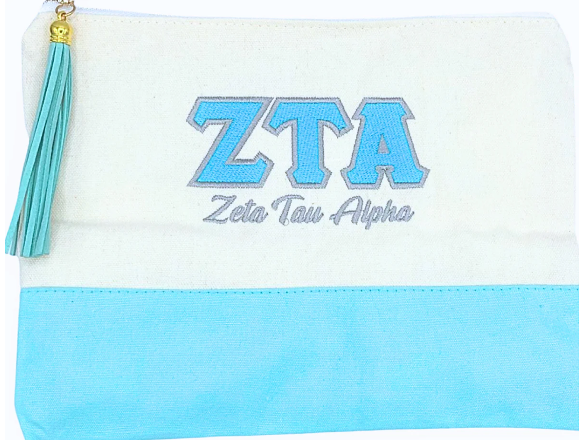 Embroidered Greek Letter Pouch