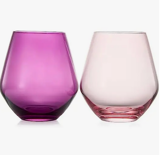 Stemless Wine Glasses in Amethyst and Rose