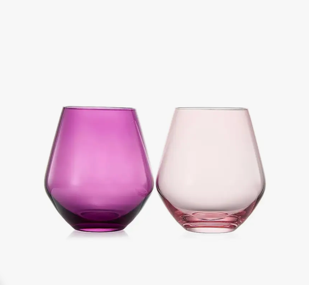 Stemless Wine Glasses in Amethyst and Rose