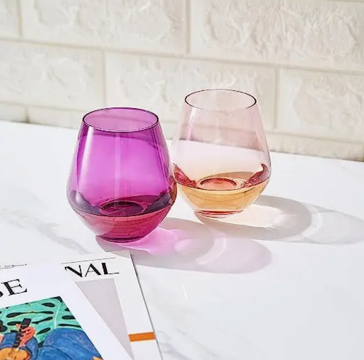 Stemless Wine Glasses in Amethyst and Rose