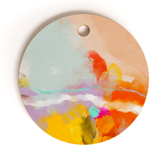 Yellow Blush Abstract Round Cutting Board