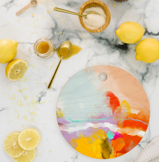 Yellow Blush Abstract Round Cutting Board